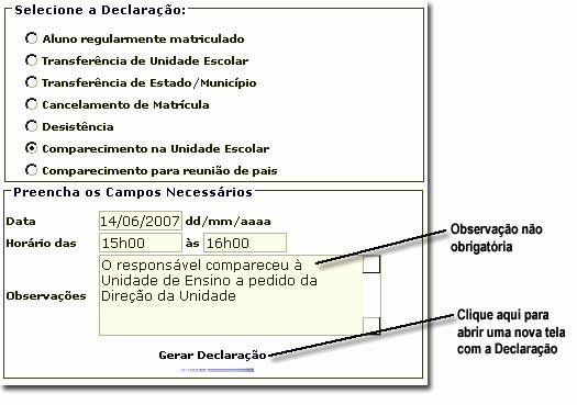 Comparecimento na Unidade Escolar